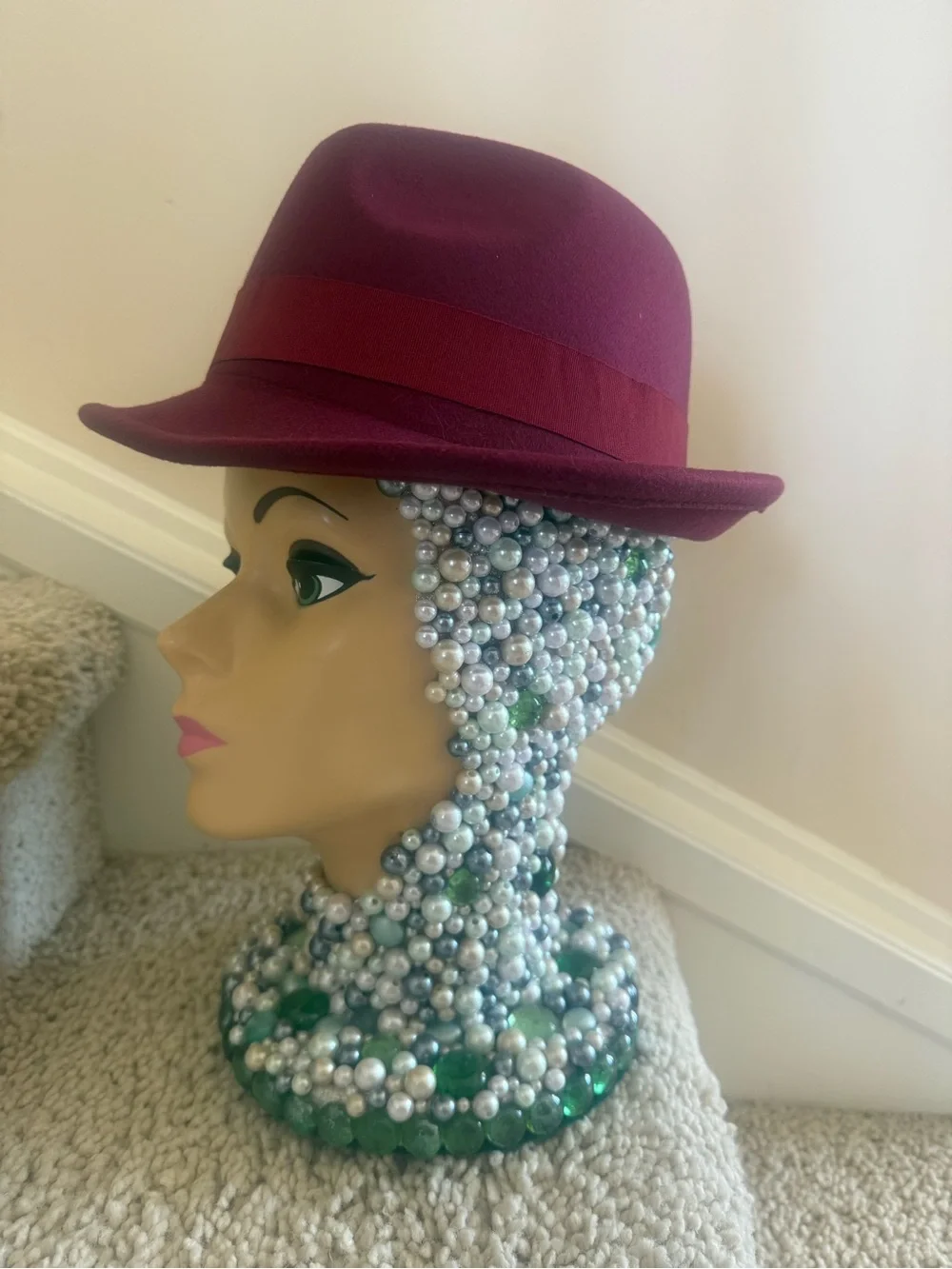 Pandora Burgundy Feather Trim Fedora Hat